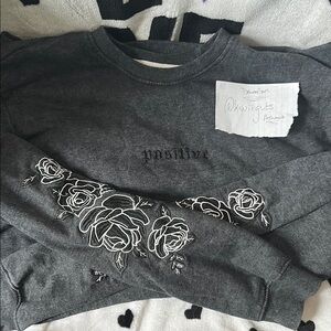 Gray Sweatshirt with Floral Embroidery